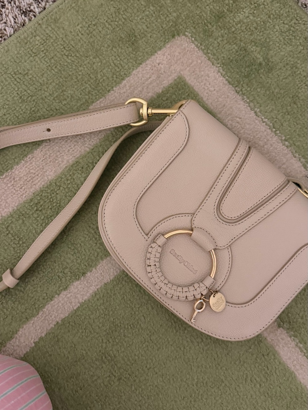 See By Chloe Chalk Beige Saddle Crossbody Bag with Braided Ring